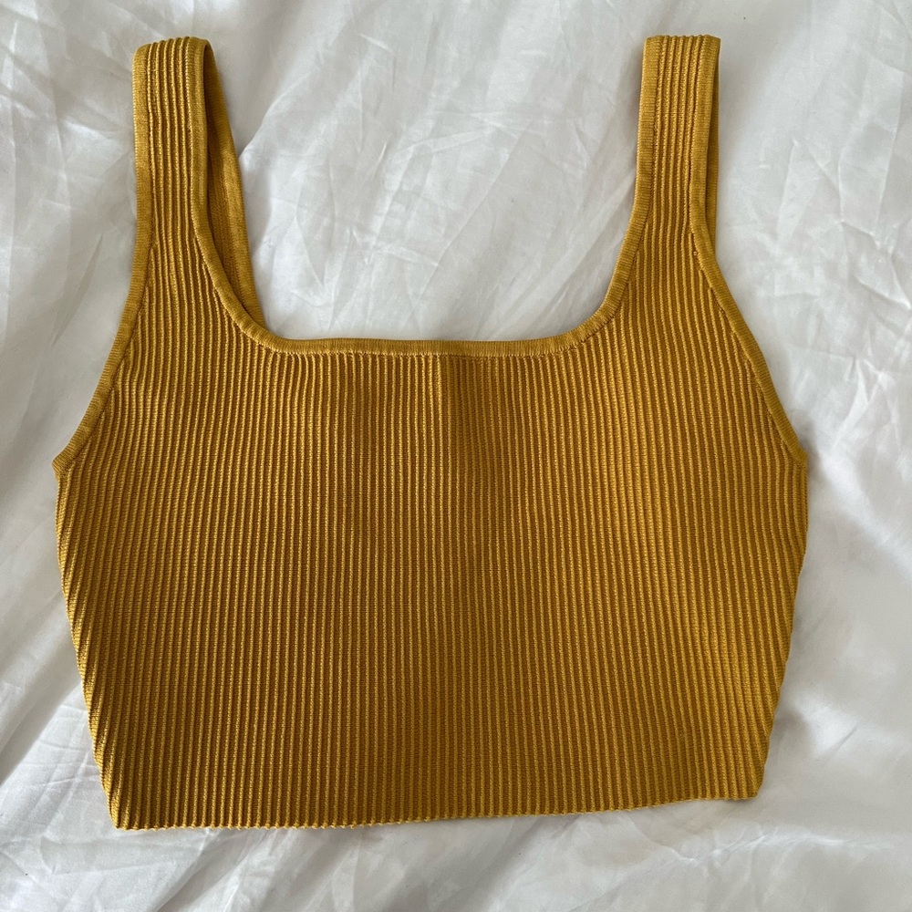 Babaton Ribbed Square-Neck Crop Tank — Blush & Mustard - Picture 2 of 5